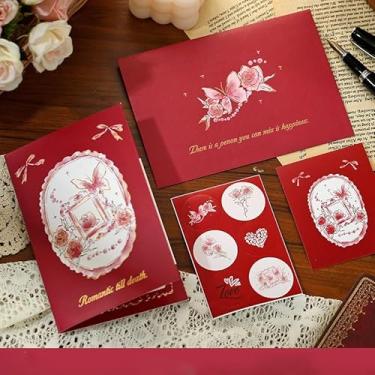 Imagem de Presentes de cartão de casamento de aniversário de dia dos namorados para namorada namorado ele ela romântico floral cartões de felicitações para mulheres homens esposa marido - vermelho