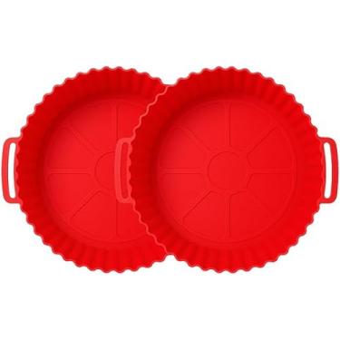 Imagem de Kit 2 Formas de Silicone para Air Fryer, Redondas, Reutilizáveis, Resistentes ao Calor, Ideal para Airfryer de 2-3 litros - 17 x 4,8 cm, Vermelhas