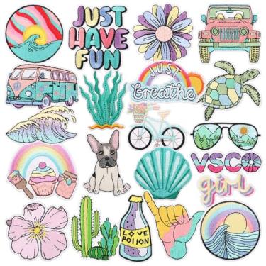 Imagem de 20 adesivos de verão para chapéus de caminhoneiro: lindos adesivos costurados na praia do mar para tecido DIY - Kawaii, decoração/remendo de reparo para roupas, jaquetas, jeans, mochilas, decoração