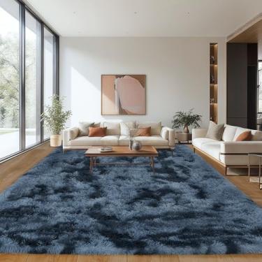 Imagem de Tapetes de área de 20 x 25 cm para sala de estar, quarto, ultramacio, fofo, tingido, azul, cinza, tapete grande para quarto, tapete felpudo antiderrapante para quarto de bebê, meninos, meninas