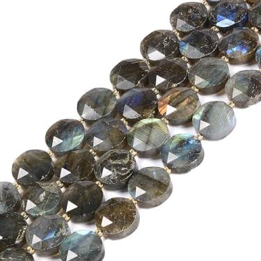 Imagem de Labradorita natural 15 mm facetada 11 peças moeda disco estrela de Davi contas soltas judaicas DIY joias fazendo fio 8 polegadas