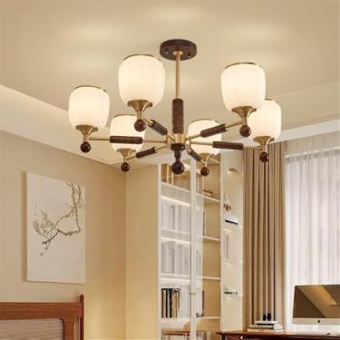Imagem de Lustre contemporâneo de latão para sala de estar com LED, estilo retrô, criativo, para restaurante, quarto, escritório, hotel, casa de campo, café, luminária pendente (P 6 lâmpadas)