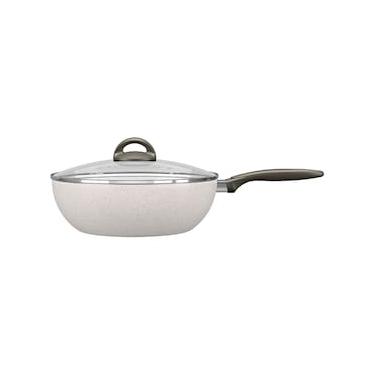 Imagem de Panela Wok Brinox Suprema Ceramic Life Antiaderente 4,1L 28cm Tampa de Vidro Vanilla