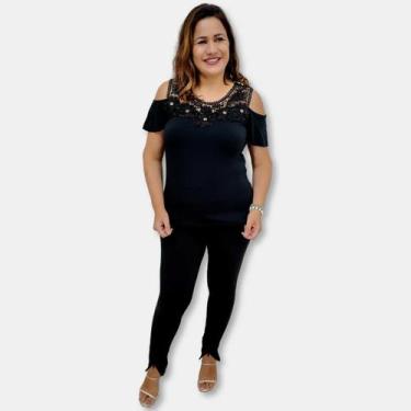 Imagem de Blusa Malha Viscolycra Ciganinha Com Renda Lisa - Sarat Moda Indiana, 