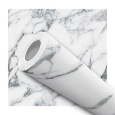 Imagem de Papel De Parede Adesivo Lavável Cozinha Mármore Branco Cinza Banheiro 