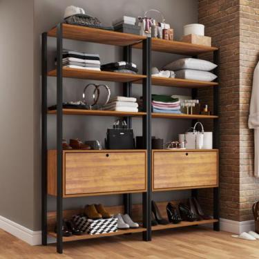Imagem de Closet Jade 2 Portas Basculantes 6 Prateleiras Pinho/Preto - Pnr Móvei