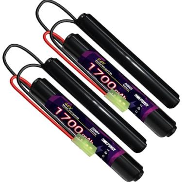 Imagem de EMEPOVGY Bateria NiMH Airsoft 9,6V 1700mAh recarregável Nunchuck Stick Pacote de bateria com mini plugue TMY para rifle Air Soft Gun (2 pacotes)