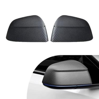 Imagem de SXunacou Capa de proteção de espelho retrovisor para Tesla Model Y 2025 Acessórios externos (padrão de fibra de carbono fosco, modelo Y-Juniper)