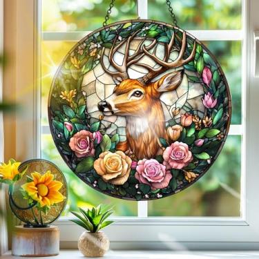 Imagem de Acrílico colorido, apanhador de sol, decoração de janela para pendurar veados, arte de parede de arco-íris, para sala de estar, quarto, varanda, interior e exterior, jardim, enfeites de Natal