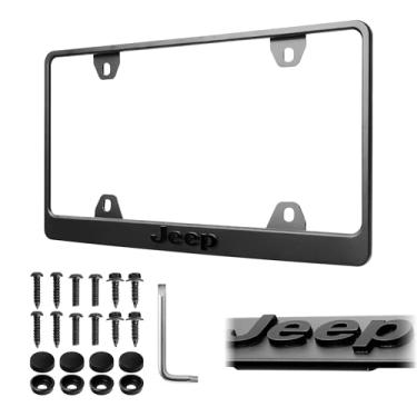 Imagem de Moldura para placa de carro – Revestimento preto Stealth em pó resistente a UV, aço à prova de ferrugem, 1 peça de suporte de placa - compatível com J E E P Wrangler Cherokee Grand Wagoneer (carta