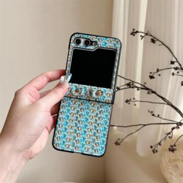 Imagem de Capa para Galaxy Z Flip6 com padrão de trama fashion e dobradiça com corrente de pérolas, capas rígidas fofas (para Galaxy Z Flip6/04)