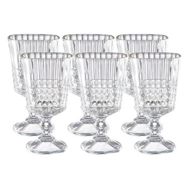 Imagem de Conjunto de 6 Taças de Vidro Clássicas, Design em Relevo, 16,2 cm Altura x 8,6 cm Largura, Transparente, para Vinho e Bebidas