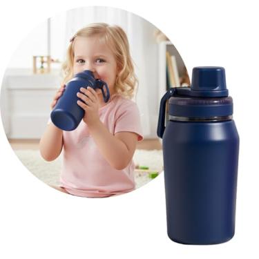 Imagem de Garrafa Térmica, Tampa Antivazamento, com Canudo e Alça, Base Antiderrapante, Parede Dupla em Inox que Conserva Líquidos Quentes e Frios por Horas (Azul Escuro, 350ml)