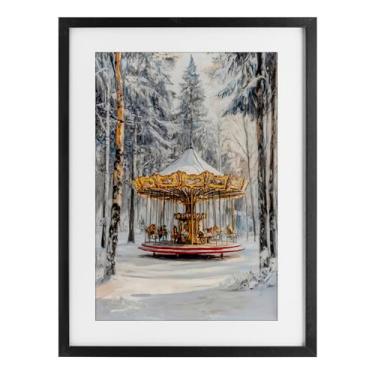 Imagem de Stupell Industries Carrossel Winter Wonderland Impressão emoldurada preta sob vidro, design por Petal Prints Design, 23 x 17
