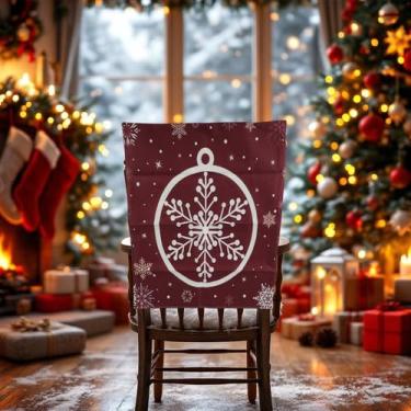 Imagem de 1 capa para cadeira de jantar, estampa de globo de neve, linho vermelho, 58 x 49 cm