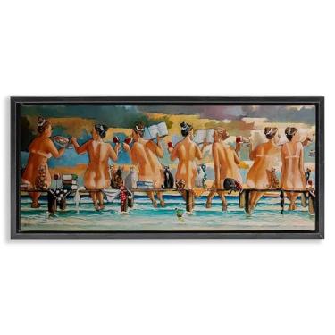 Imagem de Stupell Industries Arte de parede em tela flutuante com moldura preta, vinho, livros e gatos, design de Ronald West, 28 x 63 cm