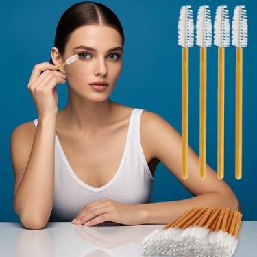 Imagem de 50 pincéis descartáveis de rímel para sobrancelhas para extensões de cílios, pincéis de cílios rosa (dourado branco)