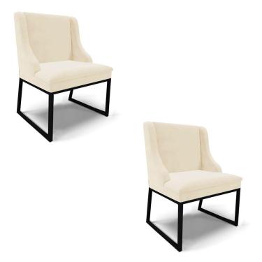 Imagem de Cadeira Sala De Jantar Industrial Preto Kit 2 Liz Veludo D03 - D'rossi Rose