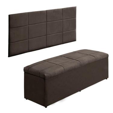 Imagem de Kit Cabeceira E Bau 1,58m Para Cama Queen Size Estofado Larissa Suede Marrom - Aurora Line