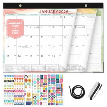 Imagem de Ospelelf Calendário magnético 2026-2027 para geladeira, calendário de parede de mesa, janeiro de 2026 a junho de 2027, bloco planejador grande mensal com capa de plástico 43 x 30 cm, multicolorido