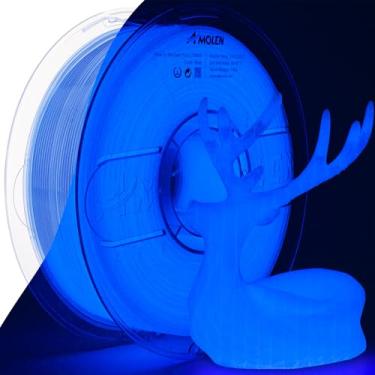 Imagem de AMOLEN Filamento de impressora PLA 3D, filamento PLA de 1,75 mm que brilha no escuro azul para impressão 3D, melhor com lâmpadas UV, carretel de 1 kg (1 kg), precisão dimensional +/- 0,02 mm, serve na