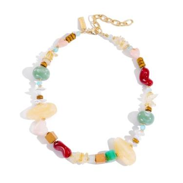 Imagem de BERYOHZ Colares de pedras preciosas para mulheres, colar de contas coloridas para meninas adolescentes, gargantilha, feito à mão, pingente, Resina, Sem Pedra Preciosa