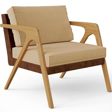 Imagem de Poltrona Para Sala De Estar Pietra Marrom Linho Bege Escuro