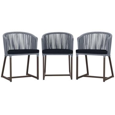 Imagem de 3 Cadeiras De Jantar Noronha Marrom Corda Náutica E12 Trama Prata