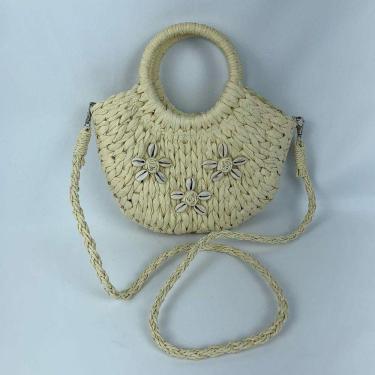 Imagem de Bolsa Feminina De Praia Palha Meia Lua Moda Verão marfim