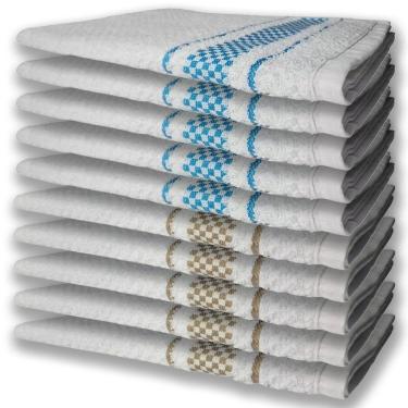 Imagem de 10 Panos De Prato Atoalhado Felpudo Premium 5 Azul 5 Marrom