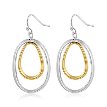 Imagem de MYCUTEY Brincos pendentes de dois tons para mulheres, brincos de argola de ouro e prata, Cobre, Sem pedra preciosa