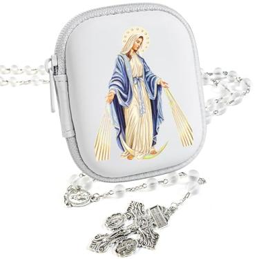 Imagem de PLONKLY Rosário Católico para Mulheres - Contas de Pérola com Cruz Clássica, Caixa de Oração com Zíper da Virgem Maria, Presentes de Primeira Comunhão, Joias de Confirmação de Batismo, 6mm, Zinco, Sem