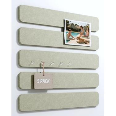 Imagem de Fluxynara Placa de cortiça com tiras de feltro alternativas, pacote com 5, 33 x 5 cm, placa de pinos de escritório com 35 pinos, instalação adesiva para porta de quarto e escritório em casa (Sage)