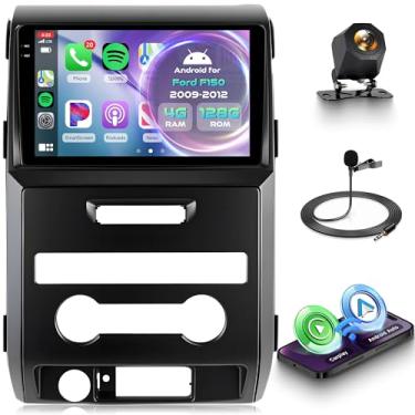 Imagem de Rádio automotivo 4G + 128G para Ford F150 2009 2010 2011 2012 com carro sem fio CarPlay Android Auto, tela sensível ao toque de 9 polegadas Android estéreo para carro com GPS Navi WiFi Mirror Link SWC