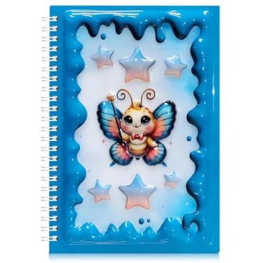Imagem de omatek smart technologies Caderno espiral com capa brilhante 3D A5 – Caderno de capa dura fofo com 80 folhas – Caderno escolar para crianças, meninas e meninos – Borboleta estrelada