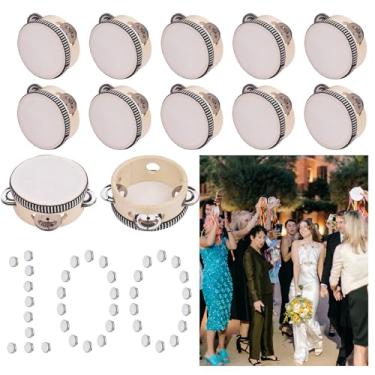 Imagem de GEWURIZXY Tambor de pandeiro de casamento de 10/15 cm para adultos que fazem barulho, pandeiro, fileira única, metal, percussão, presente, festa da igreja (100 peças, 10 polegadas)