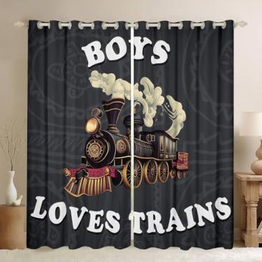 Imagem de Feelyou Cortina de trem vintage para meninos (2 painéis, 106 x 163 cm) cortinas retrô para janela de motor a vapor para crianças, adolescentes, ferrovias, veículos, locomotivas, transporte, 30%-50%