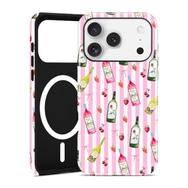 Imagem de Aitipy Capa magnética para iPhone 17 Pro Max, compatível com MagSafe, lindos óculos de Martini listrados, rosa, TPU macio e policarbonato rígido, à prova de choque, capa protetora de telefone para