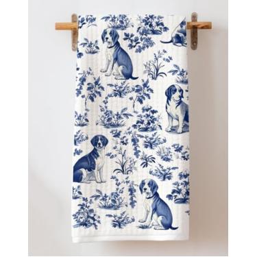 Imagem de Ezen66Gifts Toalha de cozinha Beagle Dog French Toile De Jouy - inspirada na decoração de cozinha Toile De Jouy - Presente de toalha de prato para mulheres - Amantes de cães beagle no dia das mães ou