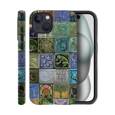 Imagem de Capa para iPhone 14, capa fosca para meninas e mulheres, azulejo vintage flores naturais sapo
