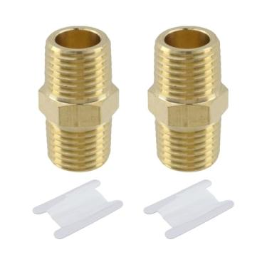 Imagem de LC LICTOP Acessórios de latão 2 peças, 1/4 NPT macho x 1/4 NPT macho, conector de tubo de rua Barstock, encaixe de latão forjado para conexão de linha de mangueira de tubo, com fita de vedação de 9 m