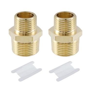Imagem de LC LICTOP Acessórios de latão 2 peças, macho 3/4 NPT x 1/2 NPT macho, conector de tubo de rua Barstock, encaixe de latão forjado para conexão de linha de mangueira de tubo, com fita de vedação de 9 m