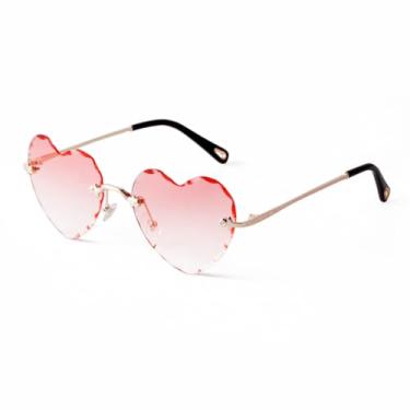 Imagem de HCHES Óculos de Sol Femininos em Formato de Coração Rosa, Lindos, Sem Aro, Vintage, Degradê, Proteção UV400 (2)