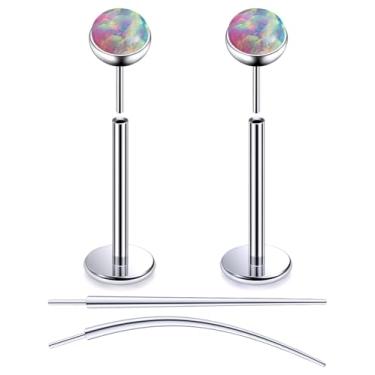 Imagem de Oicctyzio F136 titânio 18 g 3 mm opala rosa tragus hélice concha cartilagem piercing joias brincos nariz piercing para nariz piercing para mulheres homens com costas planas calibre 18 mm 8 mm Flatback