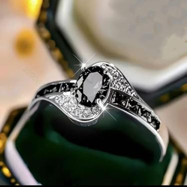 Imagem de Elegante anel preto brilhante, estilo vintage, aliança moderna para noivado feminino, 6, Liga de aço, Sem pedra preciosa