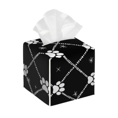 Imagem de Capa quadrada de couro para caixa de lenços à prova d'água, estampa de patas de animais, organizador de papel facial fofo com cinto inferior, estojo de lenços para mesa, banheiro, escritório, mesa