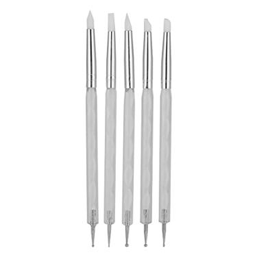 Imagem de Conjunto de canetas pontilhadas para Nail Art 5 peças de caneta de pintura de unhas de ponta dupla com alça de acrílico e decoração de strass para manicure DIY, uso profissional e (Branca)