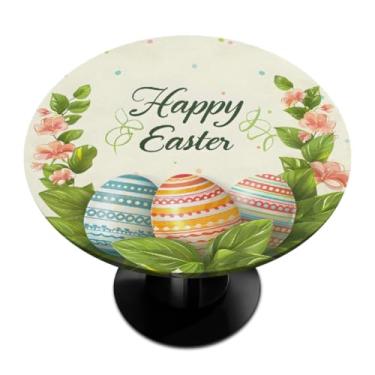 Imagem de hongjinglin Toalha de mesa redonda com borda elástica de Páscoa, toalha de mesa redonda limpável para ambientes internos e externos, pátio, jantar, cozinha, festival, decoração para mesas de 114 a 127