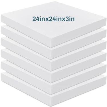 Imagem de Frienda Pacote com 6 almofadas de espuma de alta densidade de 7,6 cm x 61 cm x 61 cm Almofada de substituição para assento quadrado branco ou uso comercial estofamento de espuma para sofá de