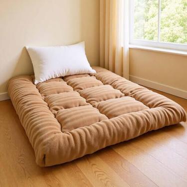 Imagem de Yadlan Colchão de chão japonês, colchão futon com bolsa de armazenamento portátil e capa lavável, tapete de tatame grosso enrolado adequado para acampamento, quarto de hóspedes marrom 60 * 120 cm